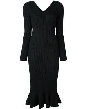 Lanvin Ribbed Knit Frill Dress - Black