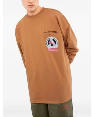 PUMA Han Crew Logo-Patch Sweatshirt - Brown
