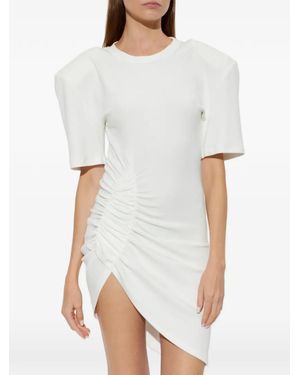 The Mannei Ruched Asymmetric Mini Dress - White