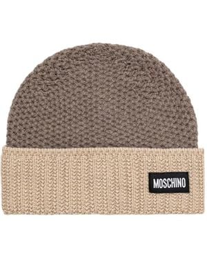 Moschino Logo-Patch Waffle-Knit Wool Beanie - Brown
