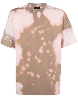 Vision Of Super Flame-embroidered Bleached T-shirt - ピンク