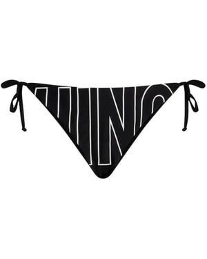 Moschino Logo-Print Side-Tie Bikini Bottoms - Black