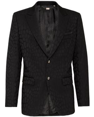 Billionaire Crocodile-Effect Peak-Lapel Blazer - Black