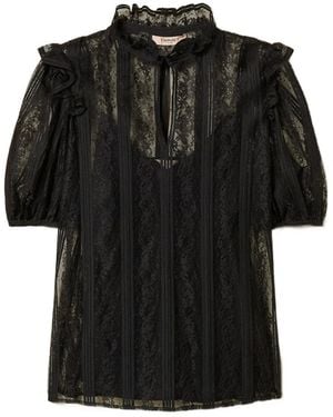 Twinset Striped Lace Blouse - Black