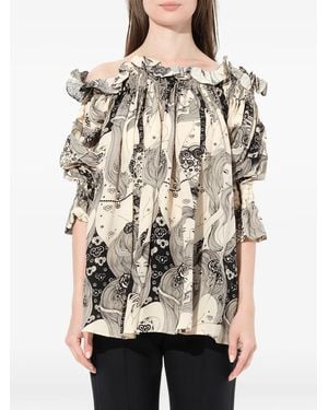 McQueen Eve Print Off The Shoulder Blouse - Grey