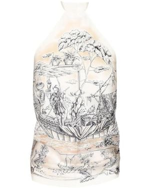 Ferragamo Voyage-Print Silk Blouse - White