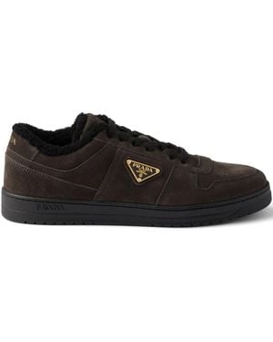 Prada Wildleder-Sneakers Mit Triangel-Logo - Schwarz