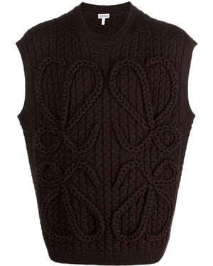 Loewe Logo-embroidered Wool Vest - Black