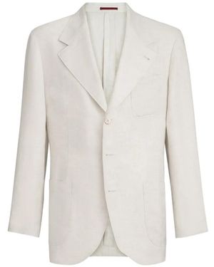 Brunello Cucinelli Linen Micro Chevron Unlined Blazer - White