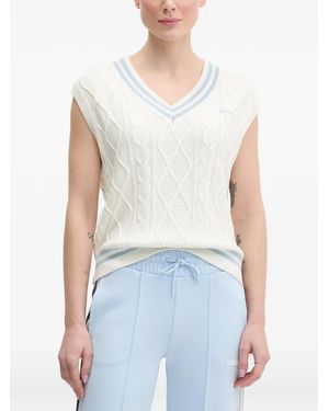 Guess Striped-Trim Cable-Knit Vest - Blue