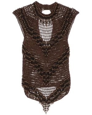 Bless Beaded Crochet Top - Brown