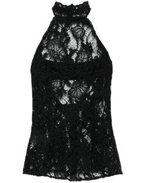 MANURI Floral-Lace Halterneck Top - Black