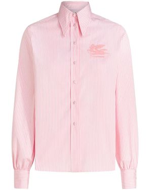 Etro Logo-Embroidered Striped Cotton Shirt - Pink