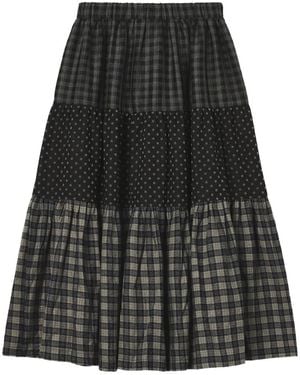 Mini Cream Patchwork Tiered Maxi Skirt - Black