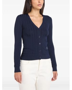 Sporty & Rich Ribbed-Knit V-Neck Cardigan - Blue
