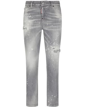DSquared² Paint-Splatter Ripped Jeans - Grey
