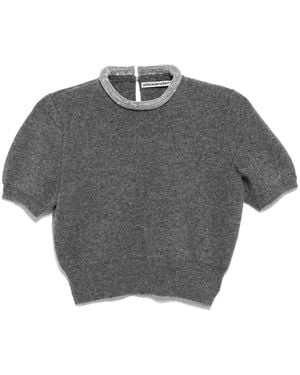 Alexander Wang Crystal-Hotfix Trim Short-Sleeves T-Shirt - Grey