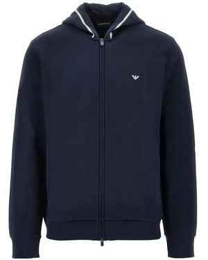 EA7 Logo-Embroidered Zip-Up Hoodie - Blue