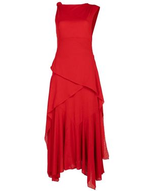 Ganni Draped Knot-Detail Midi Dress - Red