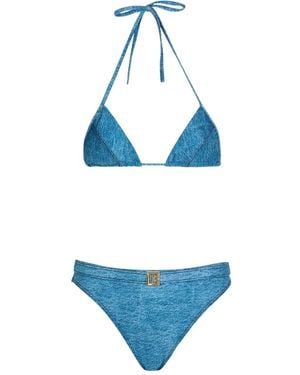 Balmain Bikini Mit Logo-Schild - Blau