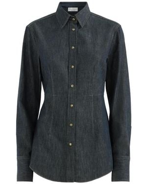 Brunello Cucinelli Chemise En Sergé De Coton Effet Denim Avec Détail Monili Signature - Noir