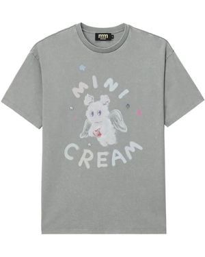 Mini Cream Graphic-Print Cotton T-Shirt - Gray