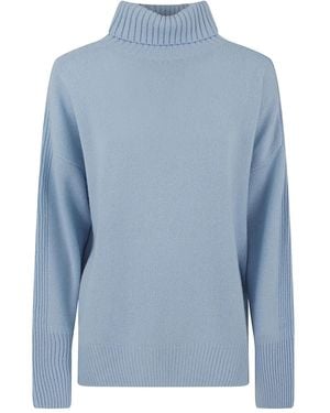 Allude Roll-Neck Ribbed Knitwear - Blue