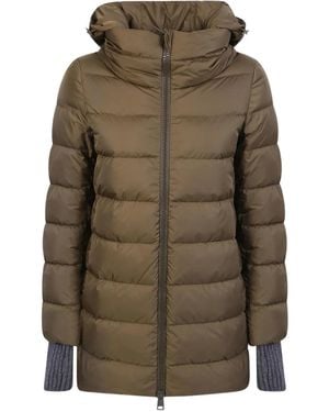 Herno Ribbed-Cuff Hooded Padded Coat - Green