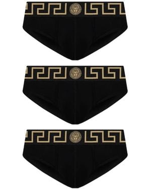 Versace Lot De Trois Slips Greca Medusa - Noir