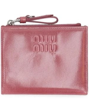 Miu Miu Logo-Embossed Leather Wallet - Pink