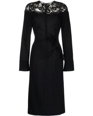 Ermanno Scervino Gathered Lace-Panel Midi Dress - Black