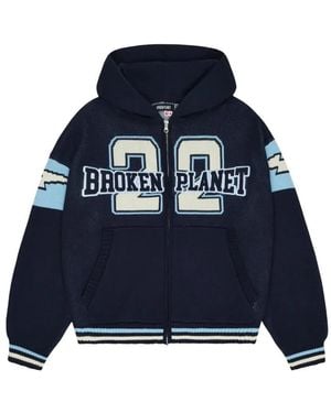 BROKEN PLANET Hoodie Zippé Varsity - Bleu