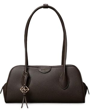 Calvin Klein Grained-Leather Logo-Charm Shoulder Bag - Black
