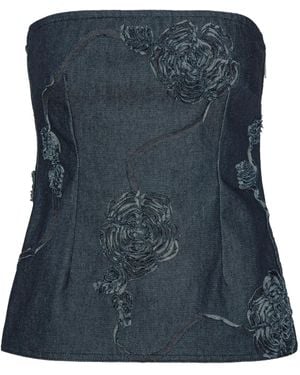 ROTATE BIRGER CHRISTENSEN Strapless Top Verfraaid Met Rozen - Blauw