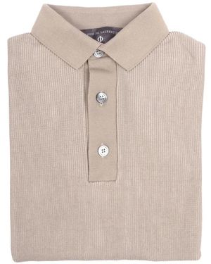 FILIPPO DE LAURENTIIS Ribbed-Knit Short-Sleeve Polo Shirt - Natural