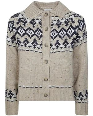 MC2 Saint Barth Patty Donegal Wool Blend Cardigan With Fair Isle Pattern - Grey