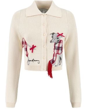 House Of Sunny Whippet Tripper Dog-design-embroidered Cardigan - White