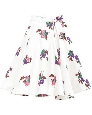 August Barron Floral-Print Flared Midi Skirt - White