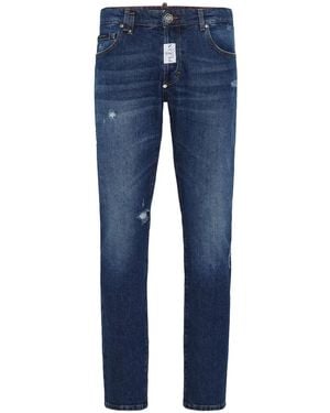Philipp Plein Paint-Splatter Slim-Fit Jeans - Blue