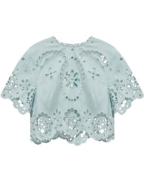 Zimmermann Oberteil Mit Ösenstickerei Und Bogenkante - Blau