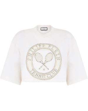 Philipp Plein Embellished Cropped T-Shirt - White