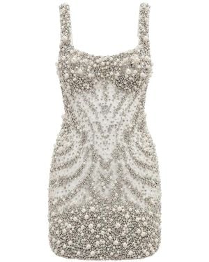 Philipp Plein Tulle Short Evening Dress Pearls Crystals - White