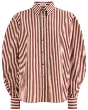 Brunello Cucinelli Camisa De Popelina A Rayas Con Aplique Monile - Rosa