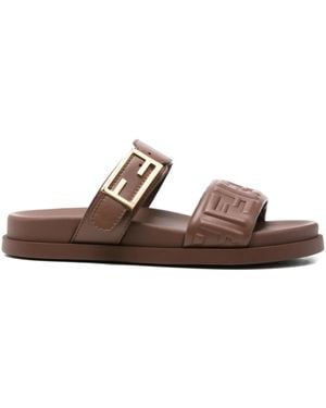 Fendi Double-Band Flat Sandals - Brown