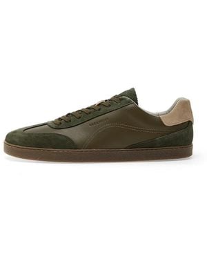 grounds Panelled Suede-Trim Trainers - Green