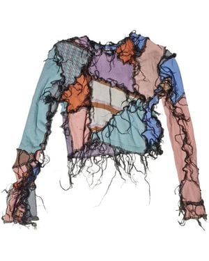 Borbala Trui Met Patchwork En Franje - Blauw