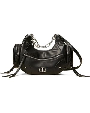 Twinset Chain-Trimmed Pocket-Embellished Shoulder Bag - Black