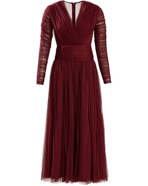 Ana Radu V-Neck Long-Sleeve Midi Dress - Red