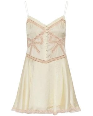 Self-Portrait Lace-Trim Polka-Dot Mini Dress - Natural