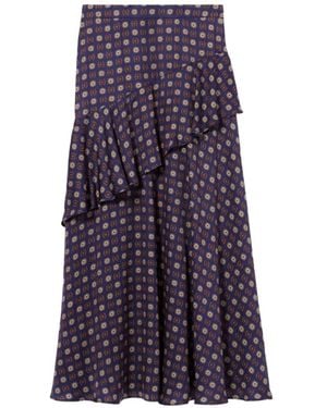 Claudie Pierlot Ruffled Geometric-Print Midi Skirt - Purple